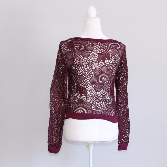 Charlotte Russe Red Sheer Lace Longsleeve Top XS - Picture 4 of 6